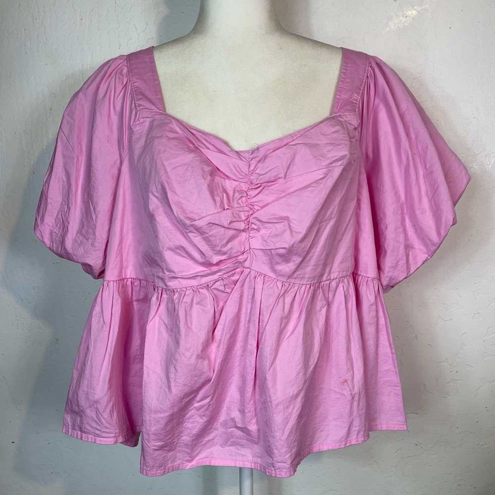 NWT Old Navy Plus Size 2X Cropped Shirred Peplum Top Blouse Hot Pink Crop Top